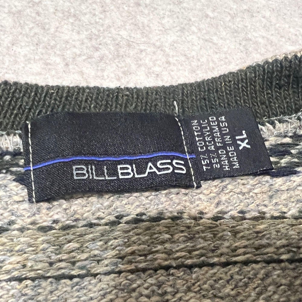 Vintage 90s Bill Blass V-Neck Grandpa Sweater Size Mens XL Grey Fair Isle - Picture 5 of 7